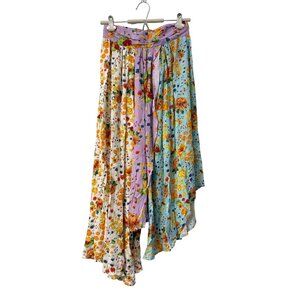 Agua Bendita Colorful Floral Bohemian Asymmetric Midi Skirt Womens Size Medium